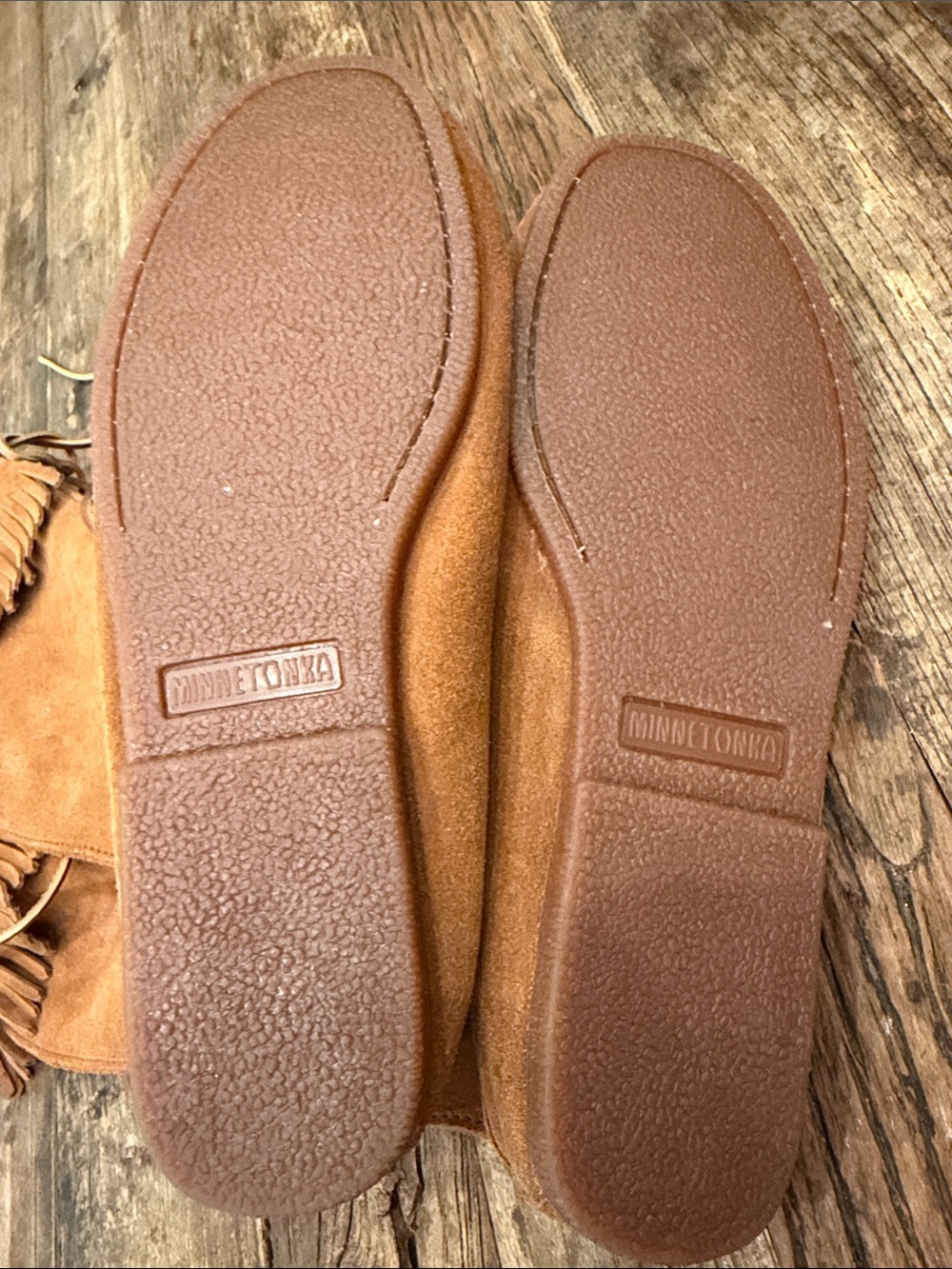 Minnetonka Tall Fringe Lace-Up Suede Boots - Chestnut - Picture 5 of 7
